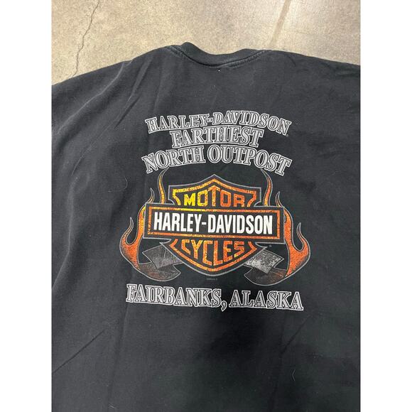 Vintage Harley Davidson Shirt Size XL Black Bull Flame Fairbanks Alaska Y2K Fade - Picture 4 of 4
